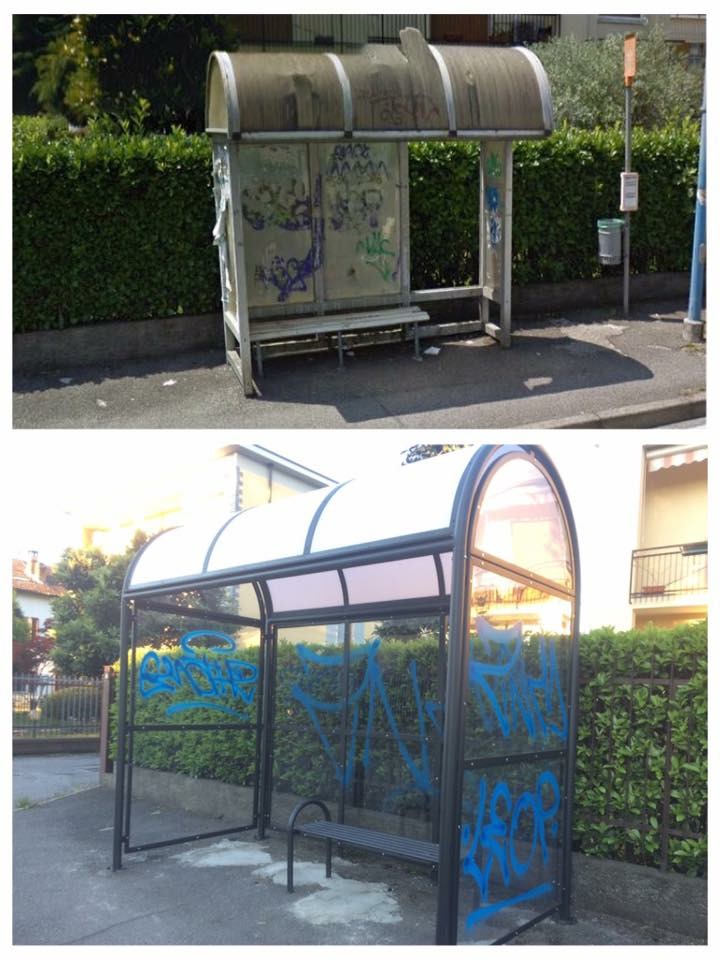Agrate: pensiline dei bus sostituite e subito danneggiate