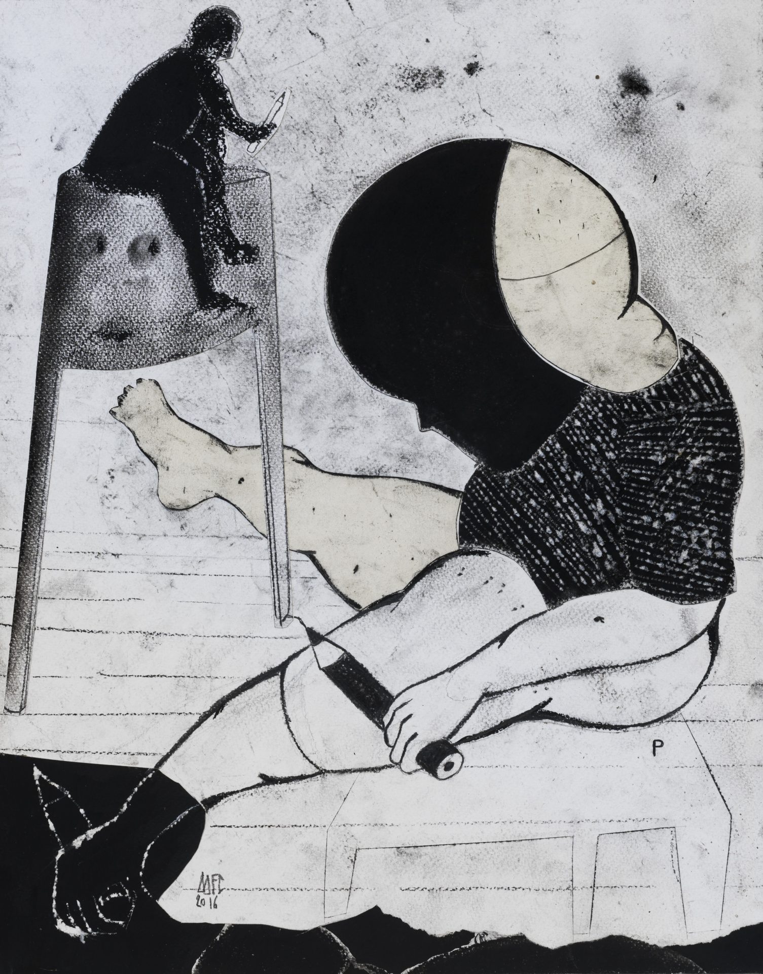 Marco Fantini, holly in the hole, 2016, pastello cretoso su carta, 35x50 cm