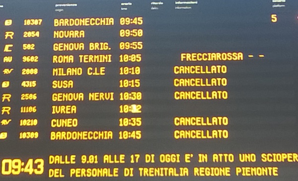 Sciopero dei treni, venerdì nero per i pendolari