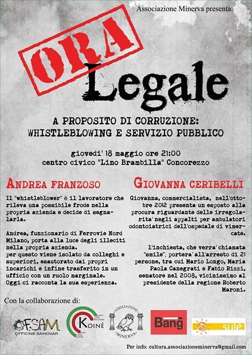 Concorezzo, ritorna “Ora Legale” con una serata sulla corruzione