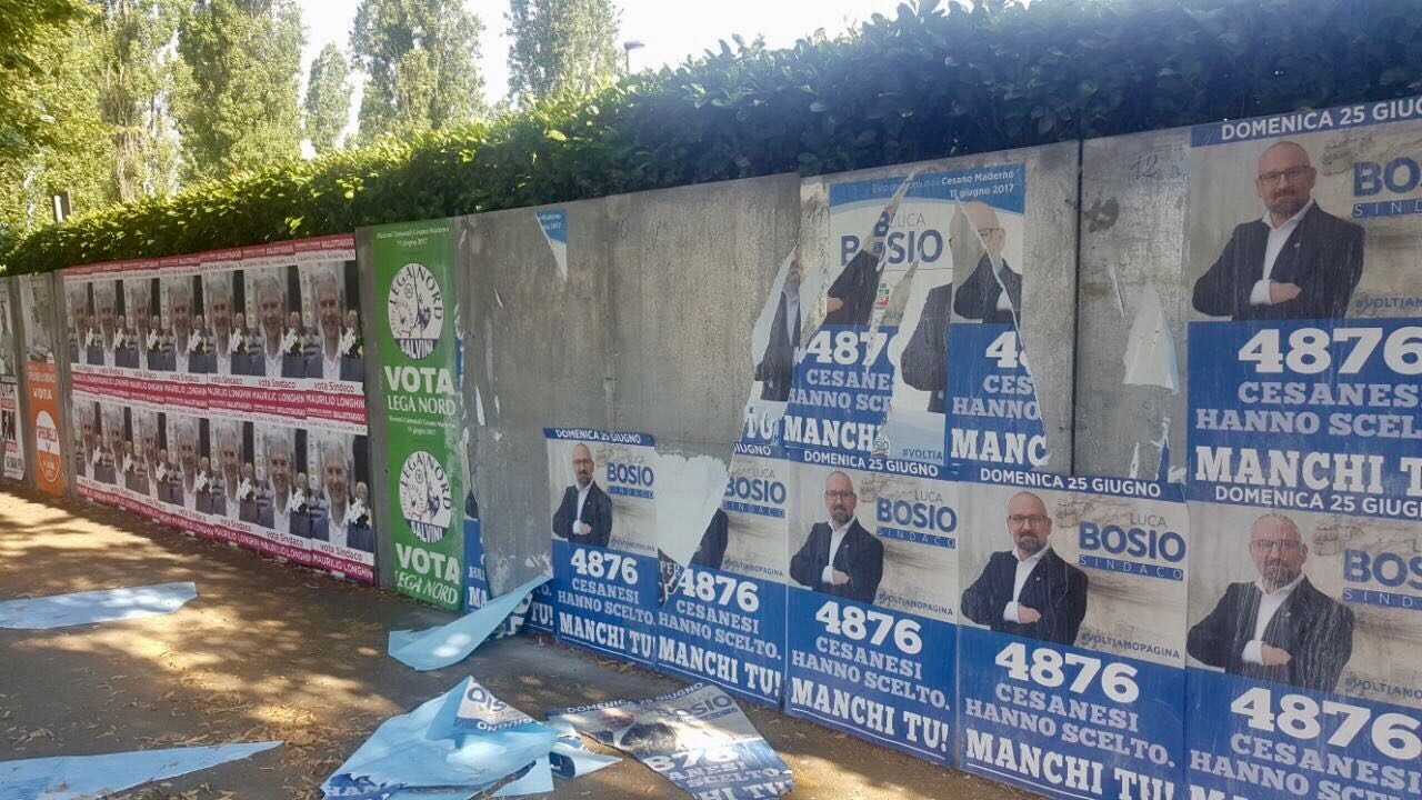 Elezioni: a Cesano strappati i manifesti del candidato sindaco del centrodestra