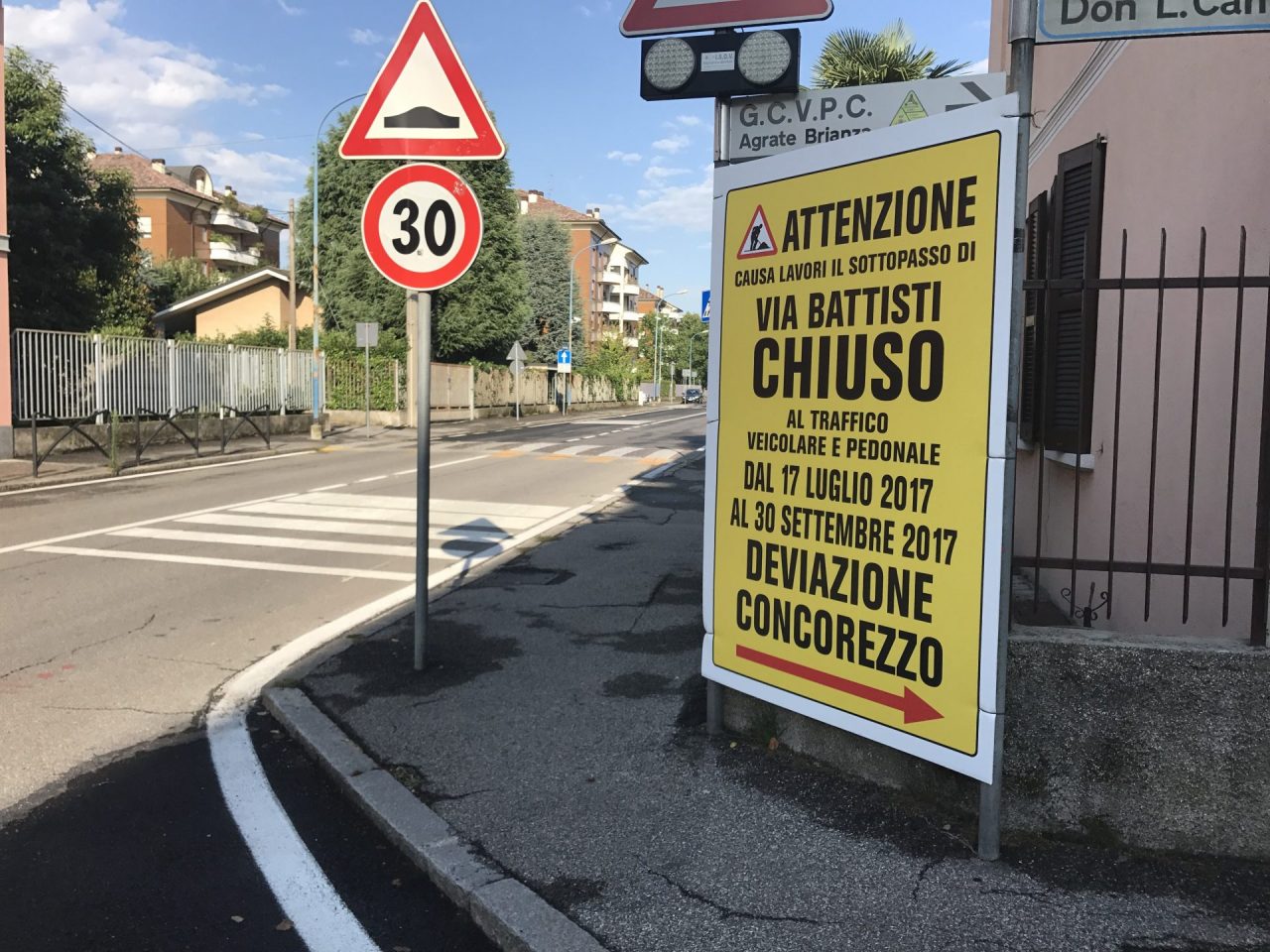Agrate, via Battisti chiusa fino a fine settembre