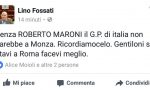 Il Gp a Monza? "Merito di Maroni". Il post a gamba tesa del consigliere regionale Lino Fossati