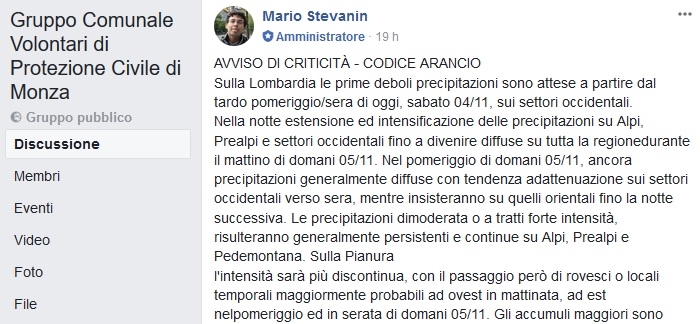 Meteo: avviso di criticità in Lombardia, codice arancio