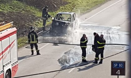 Auto prende fuoco sulla Sp60 strada chiusa tra Monza e Arcore FOTO e VIDEO