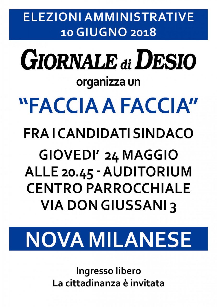 Elezioni Nova Milanese 2018 giovedì 24 maggio FACCIA A FACCIA