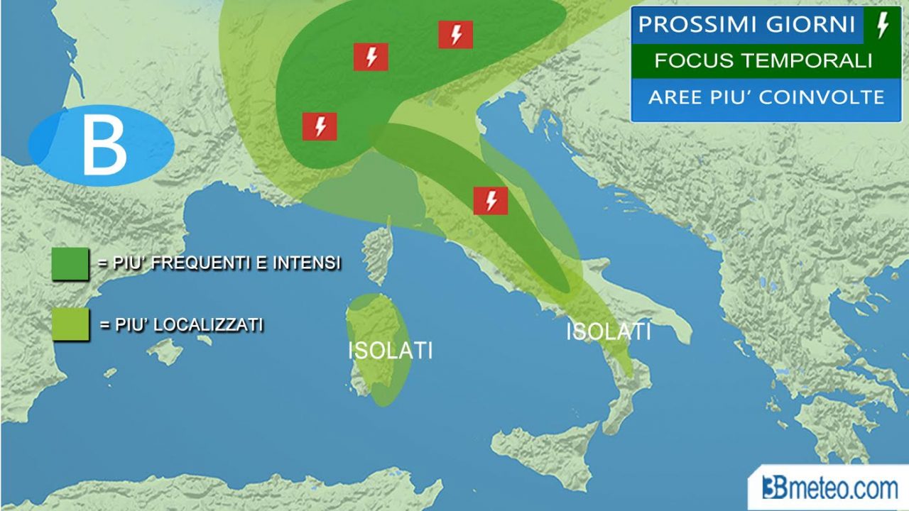 Rischio temporali fino a giovedì ma nel week-end più sole per tutti