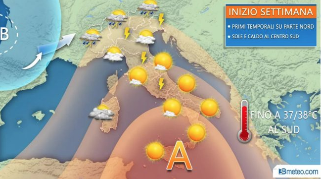 Tornano i temporali al nord caldo africano al sud