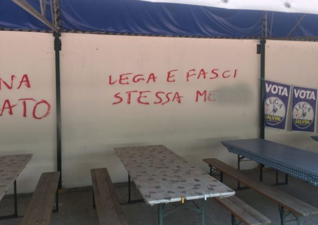 Scritte anti Salvini e insulti alla festa della Lega di Brugherio