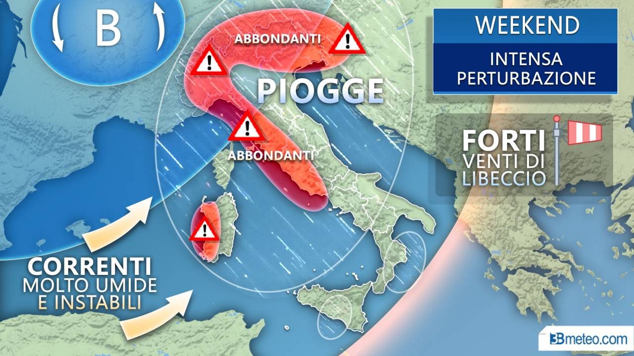 Ondata di maltempo nel weekend con piogge e burrasche di vento