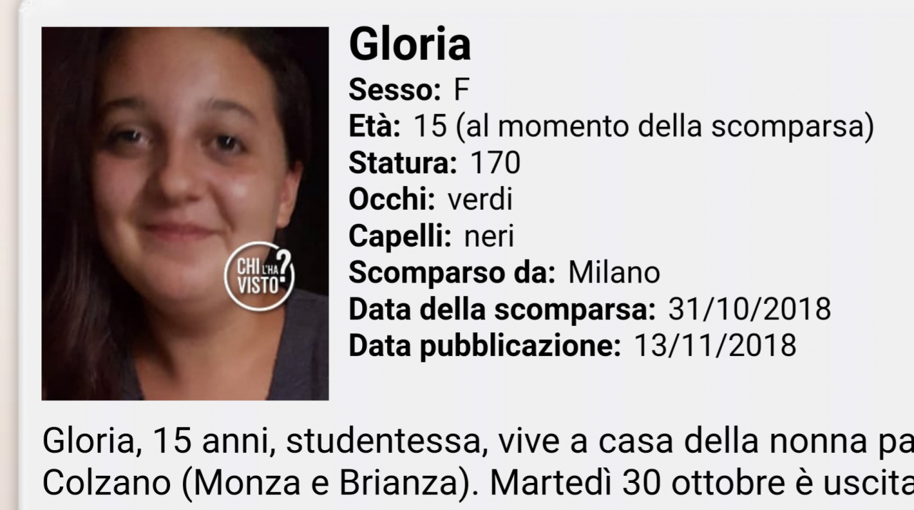 Gloria, 15 anni, non è ancora tornata a casa VIDEO