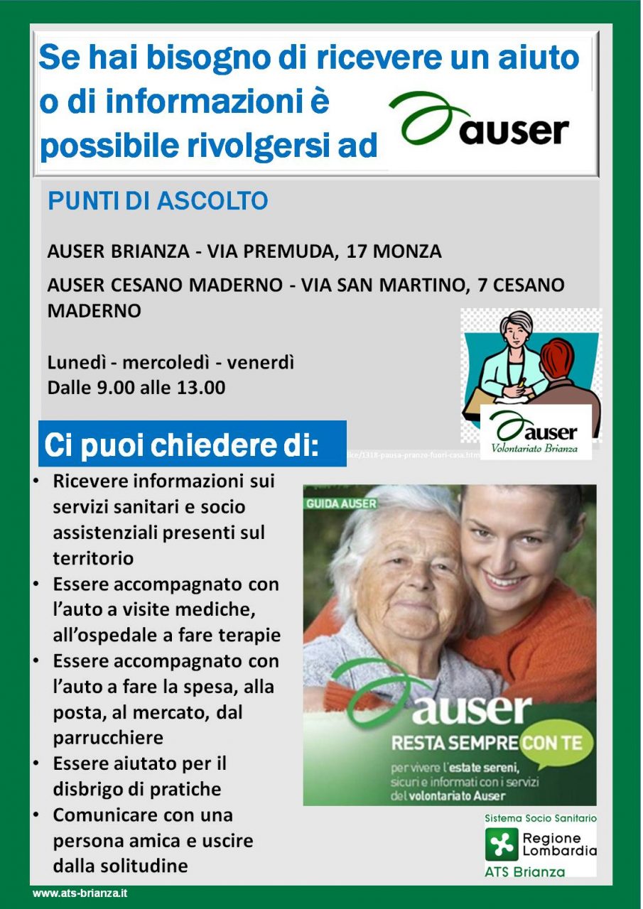Auser, due sportelli per gli anziani