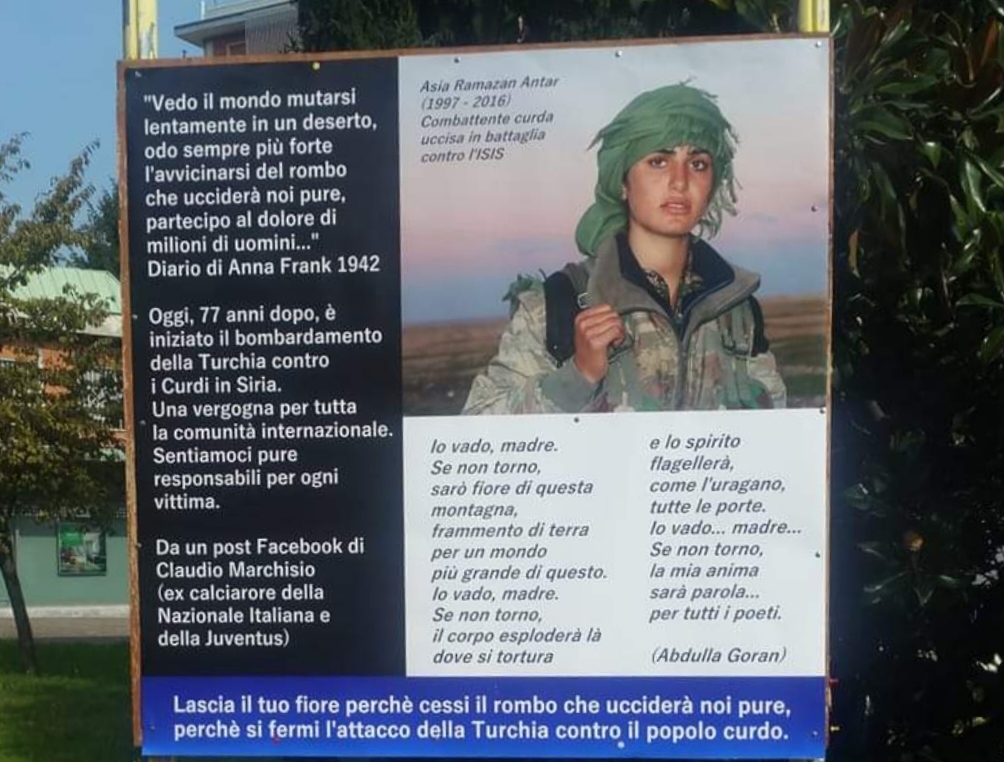 Arcore, via all’iniziativa “lascia un fiore per il popolo curdo”