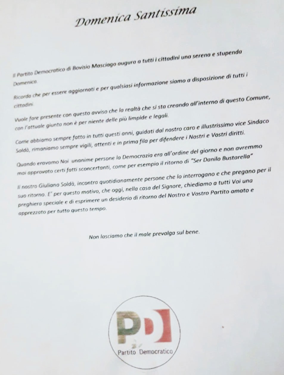 Volantini “abusivi” con offese alla Giunta firmati Pd ma il partito si dissocia