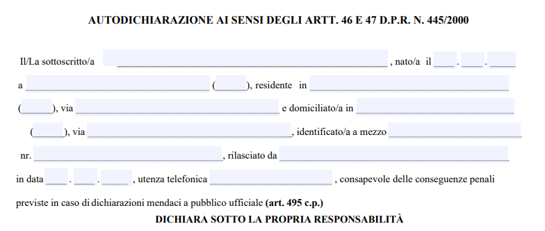 L’autocertificazione torna necessaria con il Decreto di Natale ECCO IL MODELLO DA STAMPARE