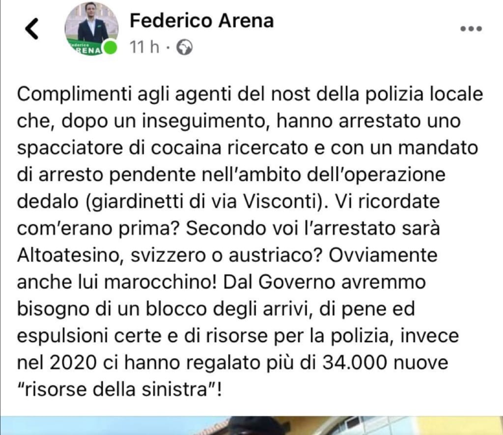 Spacciatore arrestato, assessore accusato di razzismo