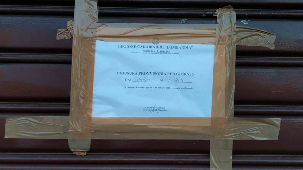 Sorpreso nel bar a consumare, locale chiuso per 5 giorni e multa per cliente e titolare