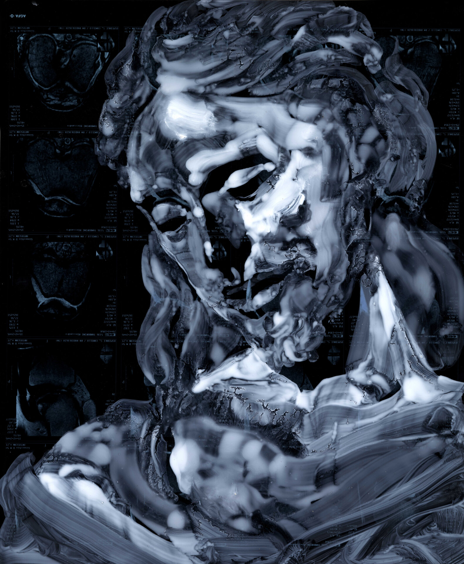 Massimo Pulini, Pneuma interno, 2020, olio su radiografia, 43 x 35 cm