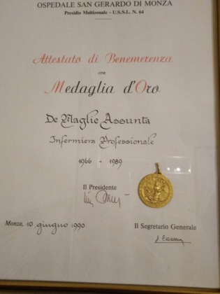 Macherio Medaglia d'oro all'ex infermiera professionale Assunta De Maglie