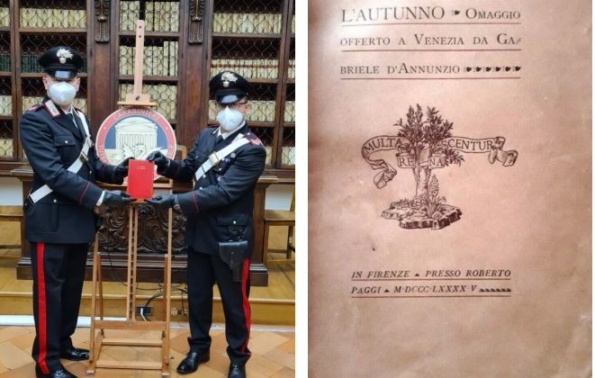 Recuperato dai Carabinieri libro originale rubato di D’Annunzio