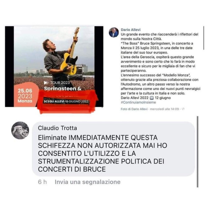 Scivolone del sindaco Allevi su Springsteen
