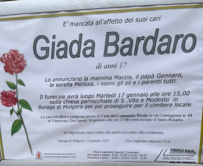 Si è spento il dolce sorriso di Giada