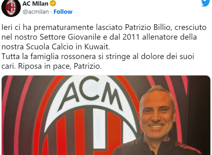 Lutto nel mondo del calcio: morto Patrizio Billio, aveva giocato anche in biancorosso
