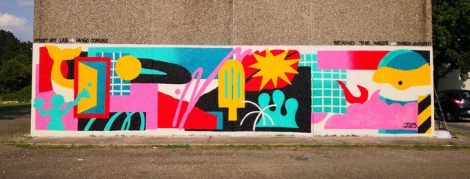 I partecipanti a “Beyond the Walls Street Art lab – Lissone” firmano il murale del Centro Giovanile