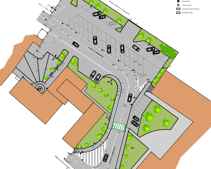 Via le barriere architettoniche, sì ai percorsi pedonali protetti: ecco come sarà la nuova piazza Lombardia a Lazzate