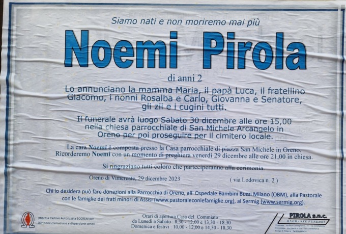 Tragedia a Vimercate, Oreno piange la piccola Noemi di 2 anni