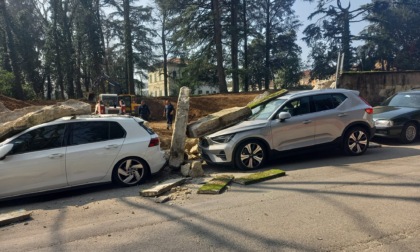 Crolla un muro: le macerie travolgono tre automobili