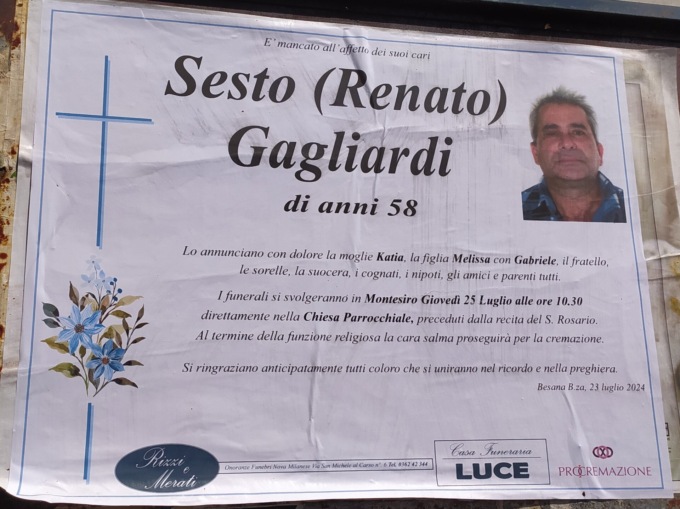 Muratore morto dopo la caduta dal balcone, domani l’addio a Sesto Renato Gagliardi
