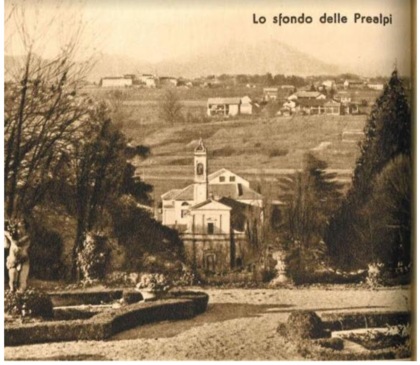 Vista dalla villa Visconti di Macherio - al centro la chiesa di Canonica Lambro e sullo sfondo Villa Sacro Cuore