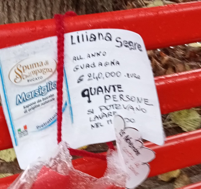 Oltraggio alla panchina rossa di Seveso: vile attacco alla senatrice Liliana Segre