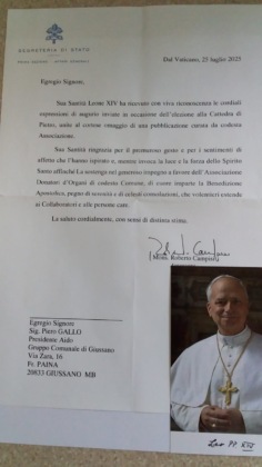 Giussano, lettera di Papa leone