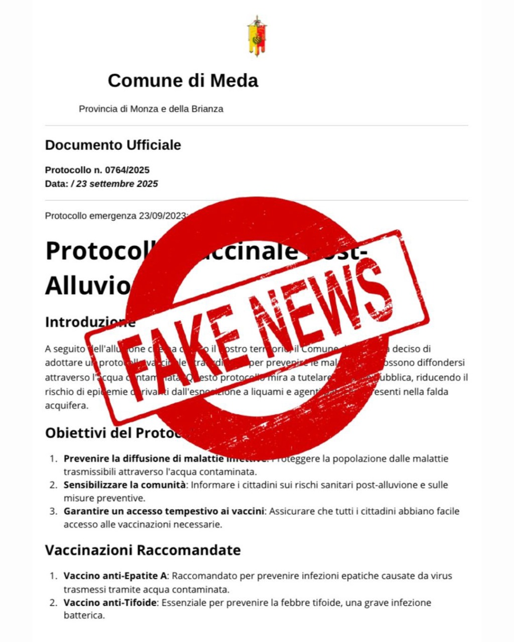Protocollo vaccinale post alluvione: è una fake news