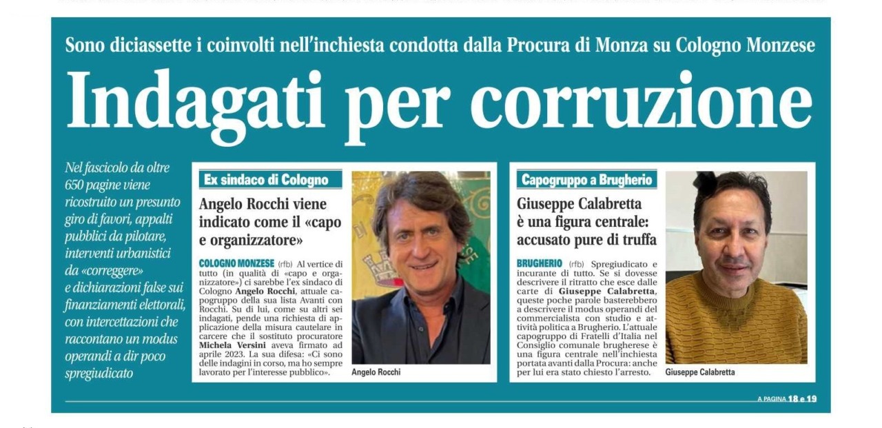 Inchiesta per corruzione: coinvolto anche il capogruppo di FdI a Brugherio