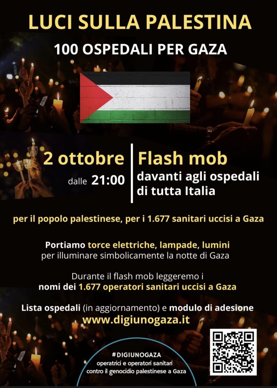 Luci sulla Palestina: il flash mob del personale sanitario