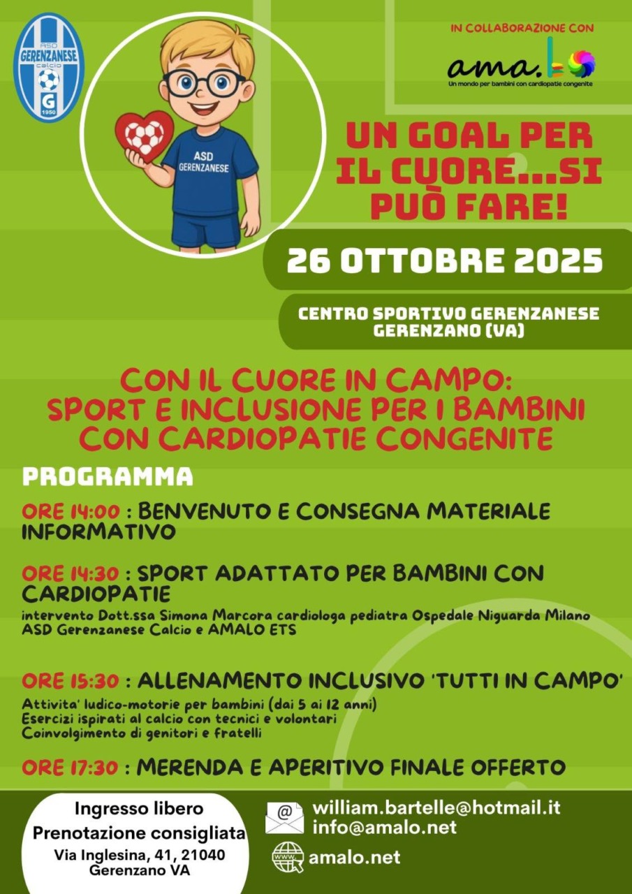 “Un goal per il cuore”, tutti in campo con Amalo per i bambini cardiopatici