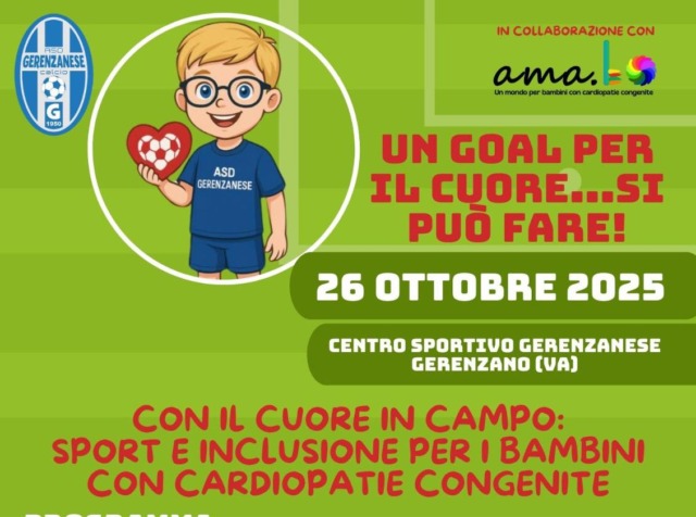 “Un goal per il cuore”, tutti in campo con Amalo per i bambini cardiopatici