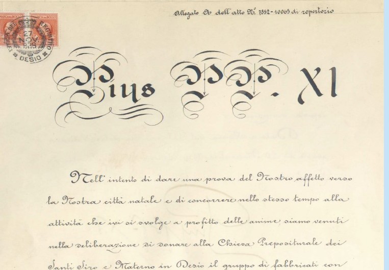 Ritrovato l’atto notarile del 1936 con cui Papa Pio XI donò alla parrocchia l’oratorio femminile e l’asilo San Giuseppe