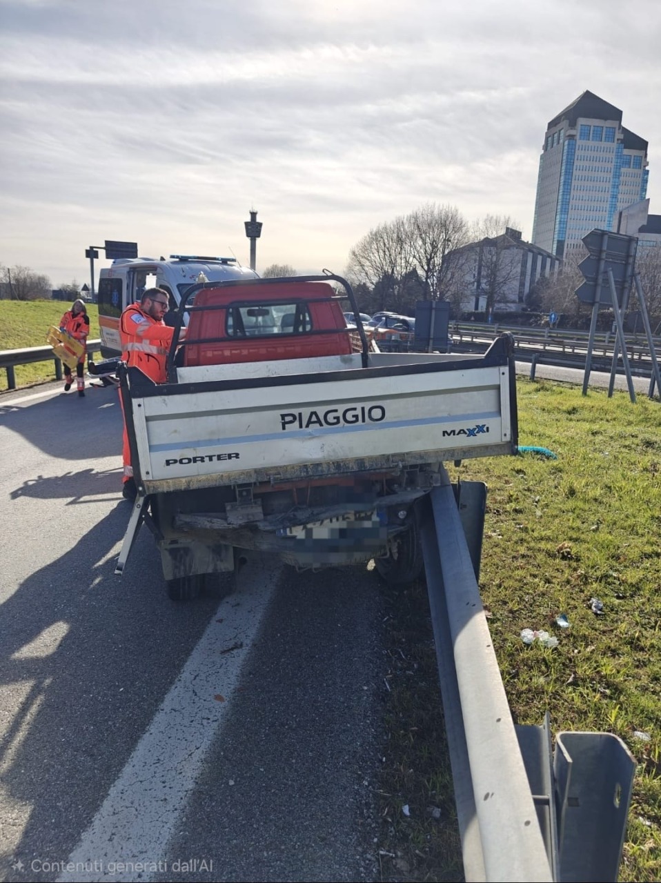 Scontro all’uscita della tangenziale, furgoncino si ribalta