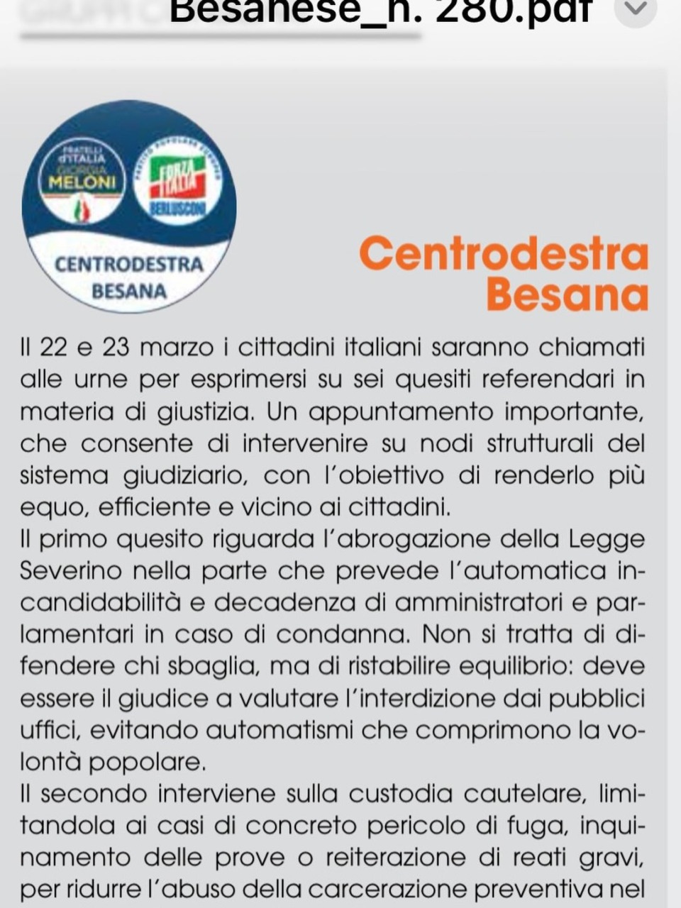 La gaffe del Centrodestra sul giornalino comunale: i consigli per il “sì” al referendum, ma… del 2022