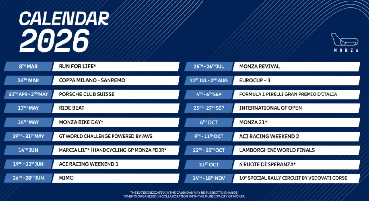 Gran Premio e non solo: tutte le gare del 2026 in Autodromo