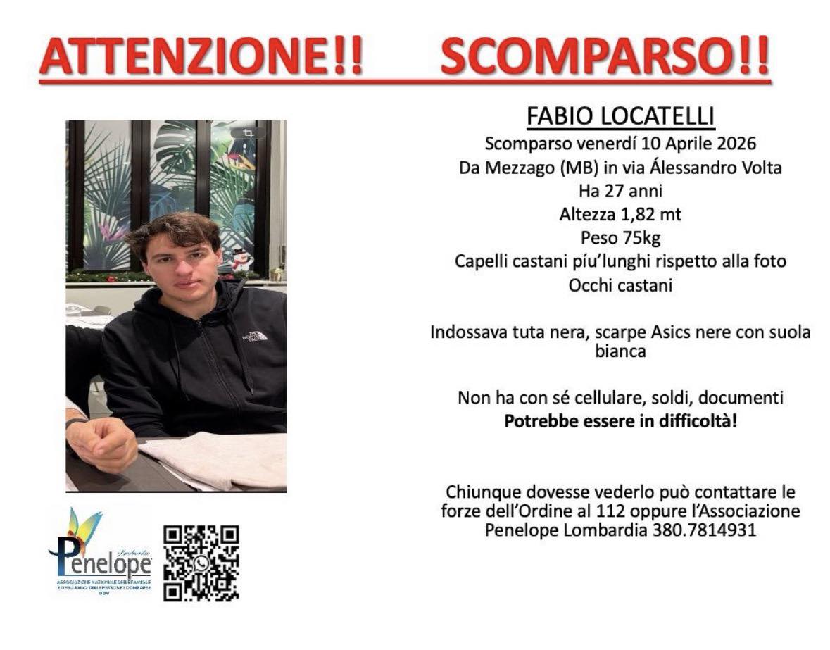 Scomparso da venerdì: continuano le ricerche di Fabio Locatelli