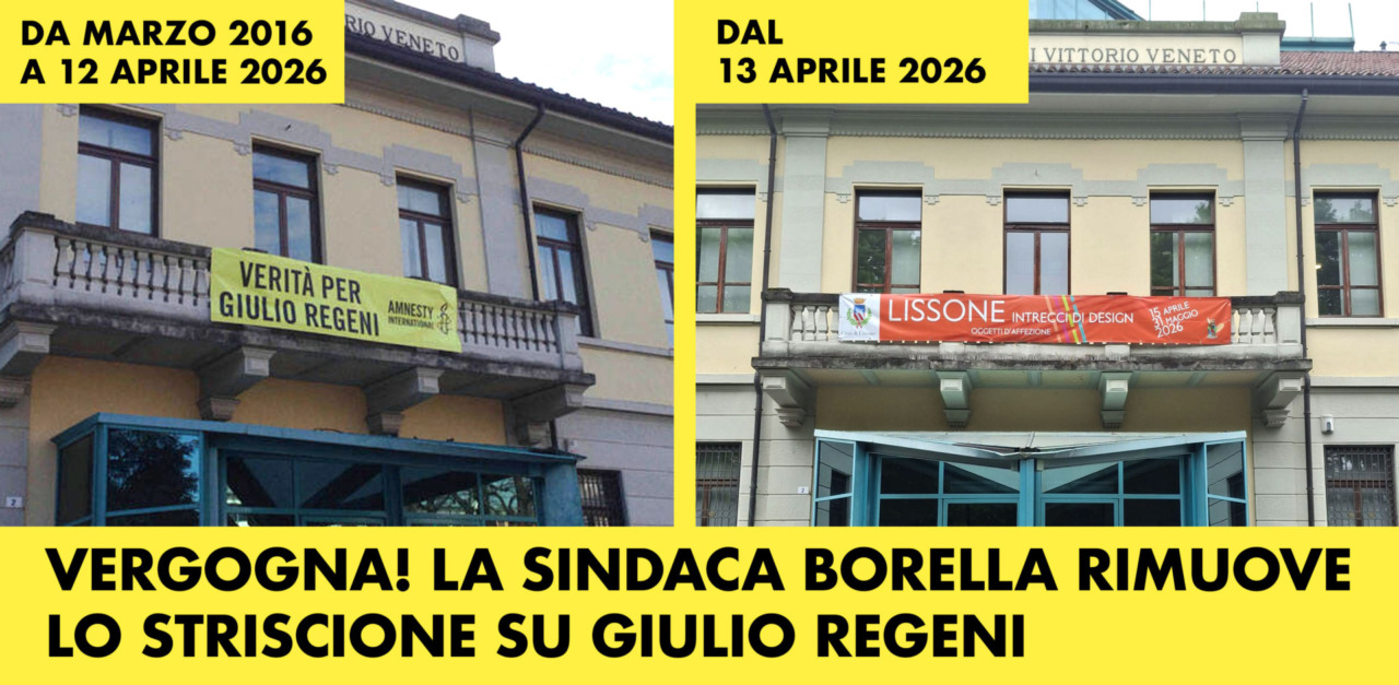 Rimosso lo striscione per Giulio Regeni. Tornerà? Dal centrodestra nessuna certezza