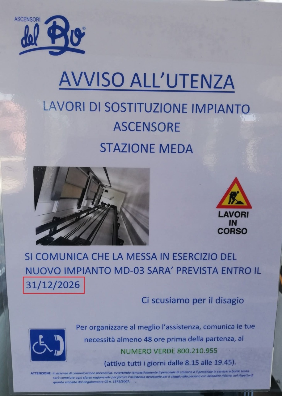 Ascensori della stazione off limits dal 22 settembre: sindaco e capigruppo scrivono a Ferrovie Nord