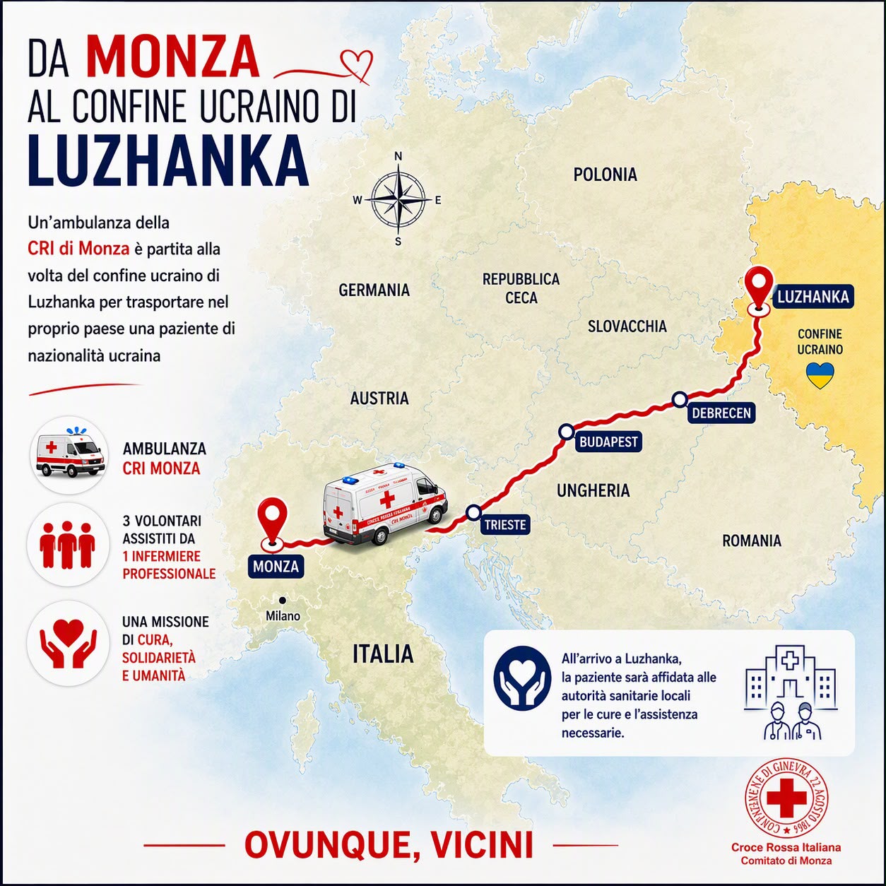 Una donna ucraina viene accompagnata al confine con l’Ucraina da volontari della Croce Rossa