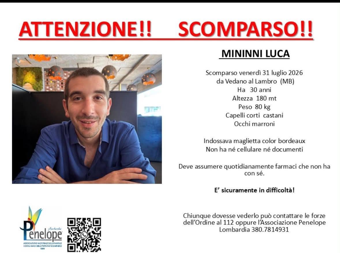 Non si hanno più notizie di Luca: ore di apprensione a Vedano al Lambro